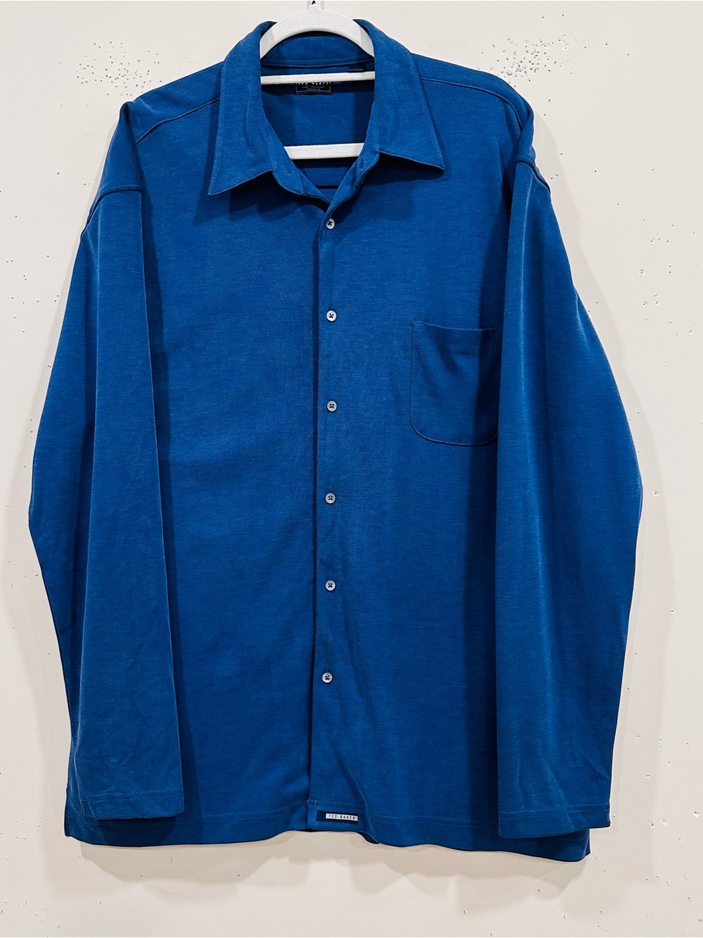 Ted Baker London Shirt Specialist Blue Knit Long Sleeve Button Up Mens Sz XL